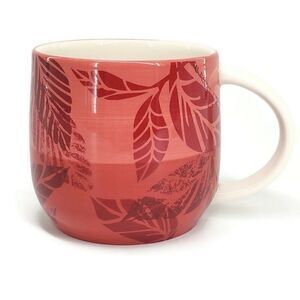Starbucks 2011 Seasoning Scents White & Cranberry Hand Painted Leaf Print Mug